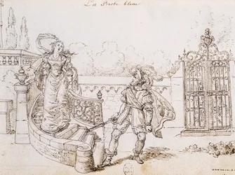 Barba Azul, ilustración para el cuento de hadas de Charles Perrault, grabado por Grandville