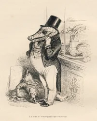 Crododile habille en dandy avec un gros ventre