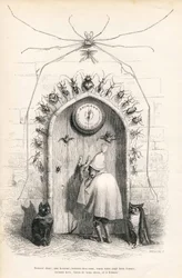 Despedida al lector al final de la obra. Viñetas ilustradas por JJ Granville. Grabado firmado Breviere "Al lector" escrito por PJ Stahl en "Escenas de la vida privada y pública de los animales". París, J. Hetzel y Paulin