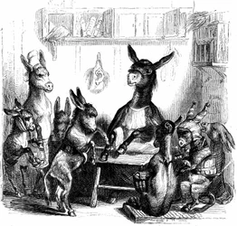 Escena de "Les animaux peints par eux-memes - Vie privee et publique des animaux" escrita por Balzac