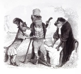 El lobo suplicando al zorro frente al mono
