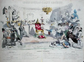 Grande Course au Clocher Academique, caricatura que representa el Institut de France, 1839
