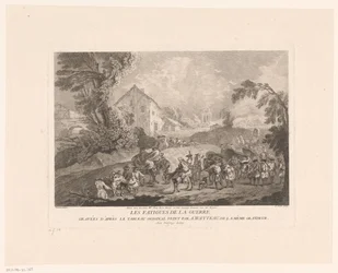 Paisaje con un grupo de soldados marchando Les Fatigues de la Guerre (título sobre objeto) Impresiones después de Antoine Watteau (título de la serie) L