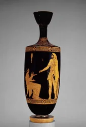 Lécito de figuras rojas ático que representa a Heracles