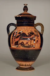 Ánfora de Vientre representando a Príamo y Aquiles, c.550 a.C.