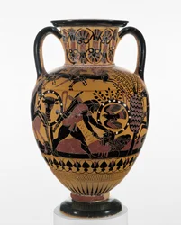 Ánfora de cuello de figuras negras calcidias con Odiseo matando a un tracio, c.540 a.C.