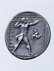 Moneda que representa un tirador de honda (plata)