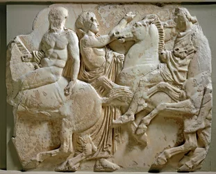 Arte griego: jinetes, friso del Partenón. Relieve de mármol. 447-432 a.C. Atenas, Museo de la Acrópolis