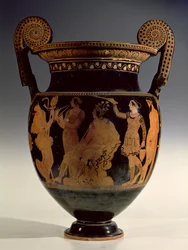 Karneia, o Festival de la Cosecha, crátera de figuras rojas, finales del siglo V a.C. - principios del siglo IV a.C. (cerámica)