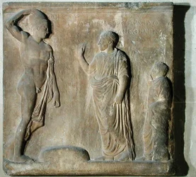 Placa de relieve que representa una ceremonia de invocación a Teseo