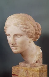 La cabeza Kauffmann, cabeza de Afrodita, copia de la Afrodita de Cnido según Praxíteles, activo 375-40 a. C., hacia 150 a. C.