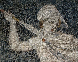 Alejandro Magno y Hefestión durante una cacería de león, detalle, hacia 320 a. C.