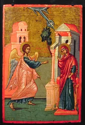 Anunciación, icono griego, finales del siglo XVII