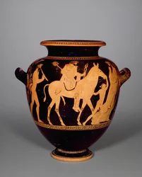 Stamnos de Figuras Rojas Ático, representando el regreso de Hefesto, del Grupo de Polignoto, c.440 a.C.