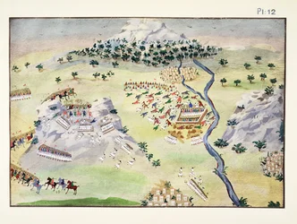 Batallas entre Turcos y Griegos en Karpenisi y Kaliakouda, placa 12 de Historia Pictórica de la Guerra de Independencia Griega por el General Makryjannis