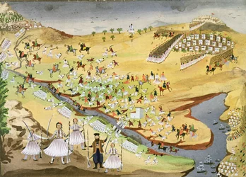Primera batalla entre griegos y turcos, en el Puente de Alamana en 1821, de la Historia Pictórica de la Guerra de Independencia Griega