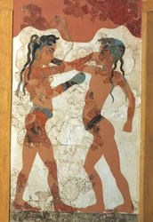 Civilización griega, Fresco que representa a jóvenes boxeadores, De Akrotiri, Isla de Thera, Santorini, Grecia
