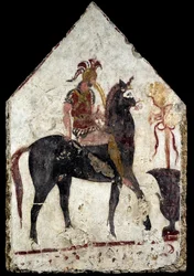 Losa pintada, el llamado jinete negro, de Paestum, Andriuolo, tumba 58