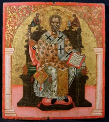 San Nicolás entronizado, icono, de Tesalónica