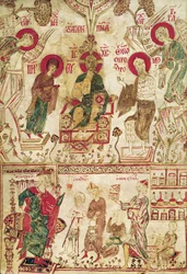 El Doctor Bizantino Myrepsos recibiendo a los pacientes, de un manuscrito griego, siglo XIII