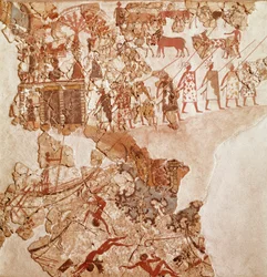 La muerte de los libios, fresco de Akrotiri, Thera (hoy Santorini) (Grecia), Civilización minoica