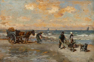 Los pescadores de cangrejos a la orilla del mar