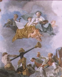 Figuras alegóricas, detalle del techo de la Gran Galería, 1759-62