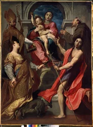 La Virgen y el Niño con los Santos Francisco de Asís, San Juan Bautista, Santa Margarita de Antioquía y San Gregorio Magno (La Virgen y el Niño con los Santos Francisco de Asís, Juan Bautista, Margarita y Gregorio Magno). Pintura de Gregorio Pagani (15