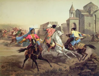 Escaramuza de Persas y Kurdos en Armenia, impreso por Alfred Leon Lemercier, París, c.1850-60