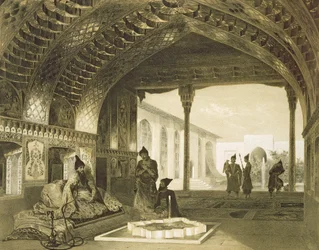 El Salón de los Espejos en el Palacio del Sardar de Ereván, Armenia, lámina 17 de un libro sobre el Cáucaso, grabado por Charles Claude Bachelier y Celestin Francois Nanteuil, publicado por Alfred