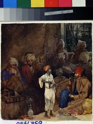 "" Una posada en Izmir en Turquía "" (Café en Smyrna) Acuarela de Grigori Gagarin (Gagarin) (1810-1893) 1835 Estado A. Museo de Bellas Artes Pushkin de Moscú