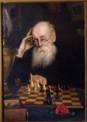 Les echecs contre soi meme (El ajedrez consigo mismo). Peinture de Grigori (Grigoriy, Grigory) Grigoryevich Myasoyedov (Myasoedov, Miasoedov) (1834-1911), huile sur toile