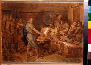Apelación de Kuzma Minin (fallecido en 1616) al príncipe Dmitri Pozharsky (1577-1642) - Obra de Grigori Ivanovich Ugryumov (Ugrioumov) (1764-1823), acuarela y blanco sobre papel, hacia 1800 (31,6x42 cm) - (Apelación de Kuzma Minin a el príncipe Dmitry Pozh