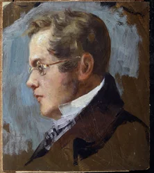 Retrato del príncipe poeta Pyotr Andreievitch Viazemski (Pierre Wiazemsky) (1792-1878) Oeuvre de Grigori (Grigoriy, Grigory) Grigoryevich Myasoyedov (Myasoedov, Miasoedov) (1834-1911), huile sur carton. Arte