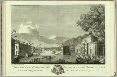 Vista del río Fontanka desde el Grotto Libro para el 50 aniversario de la fundación de San Petersburgo, 1753