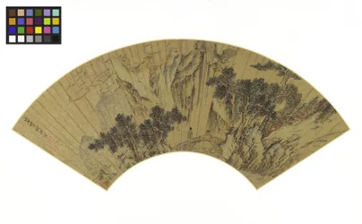 Paisaje montañoso con dos figuras en un puente, 1558