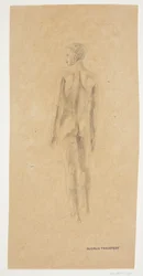Modelo de pie, niño, visto desde atrás