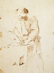 Acuñador de monedas, por Giovanni Francesco Barbieri, conocido como Guercino, dibujo, Italia