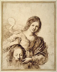 Judith con la cabeza de Holofernes (pluma y tinta marrón sobre papel crema)