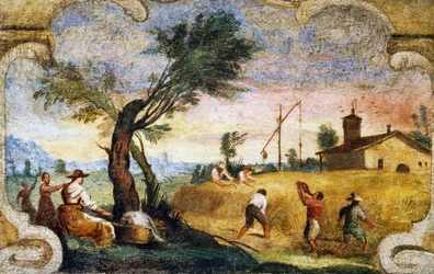 La cosecha, fresco de Giovanni Francesco Barbieri, conocido como il Guercino