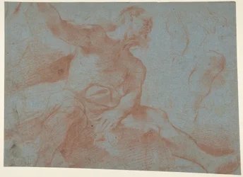 Anciano sentado con el brazo derecho levantado (Tithonus) (recto)
