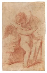 Cupido guardando una flecha en su carcaj