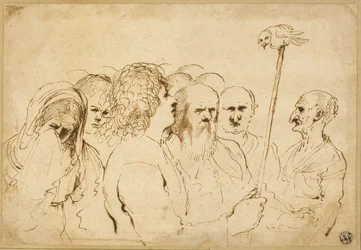 Grupo de figuras, con búho en un poste