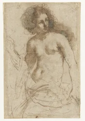Mujer de pie semidesnuda