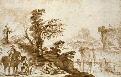 Paisaje con un jinete y un puente, principios del siglo XVII