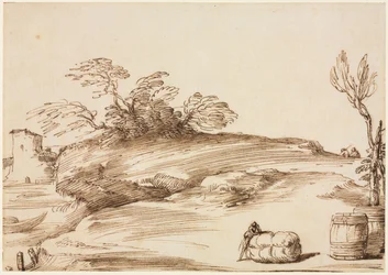 Paisaje con un hombre apoyado en un fardo, c. 1640