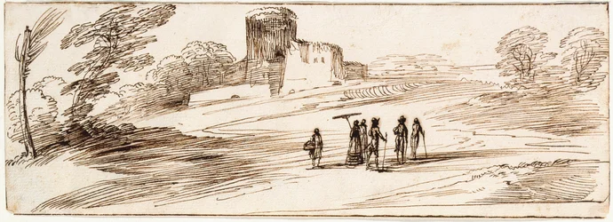 Paisaje con castillo y figuras