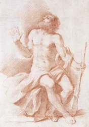 San Pablo el Ermitaño, Mirando hacia Arriba y Sosteniendo un Bastón, c.1637-8