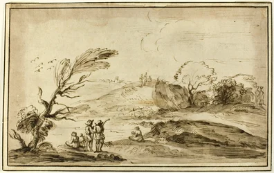 Dos grupos de figuras en un paisaje