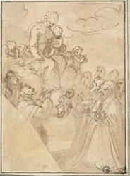 Madonna del Rosario, con Domingo y otros santos